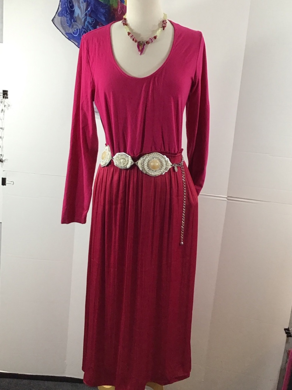J. Crew Vibrant Pink Long Sleeve Maxi Dress M